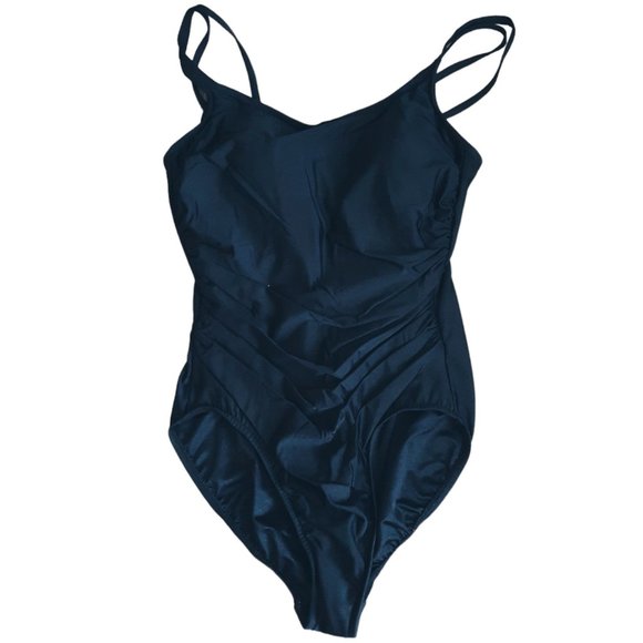 Trimshaper One Piece Padded Swimsuit Flattering Gathered Mid-Section Black SZ 12 - Picture 1 of 6